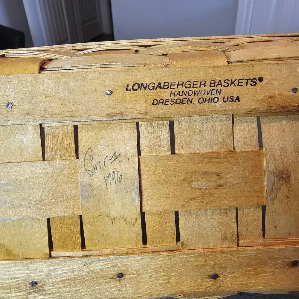 Vintage Longaberger Bread Basket Handwoven Brown Rectangle Wood Signed 1996